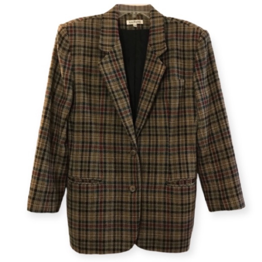 Ann Taylor Brown and Black Plaid Blazer 100%Wool size:10
